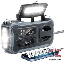Hand Crank Emergency Radio, 10000mAh Weather Radio with AM/FM/NOAA, Solar Grey