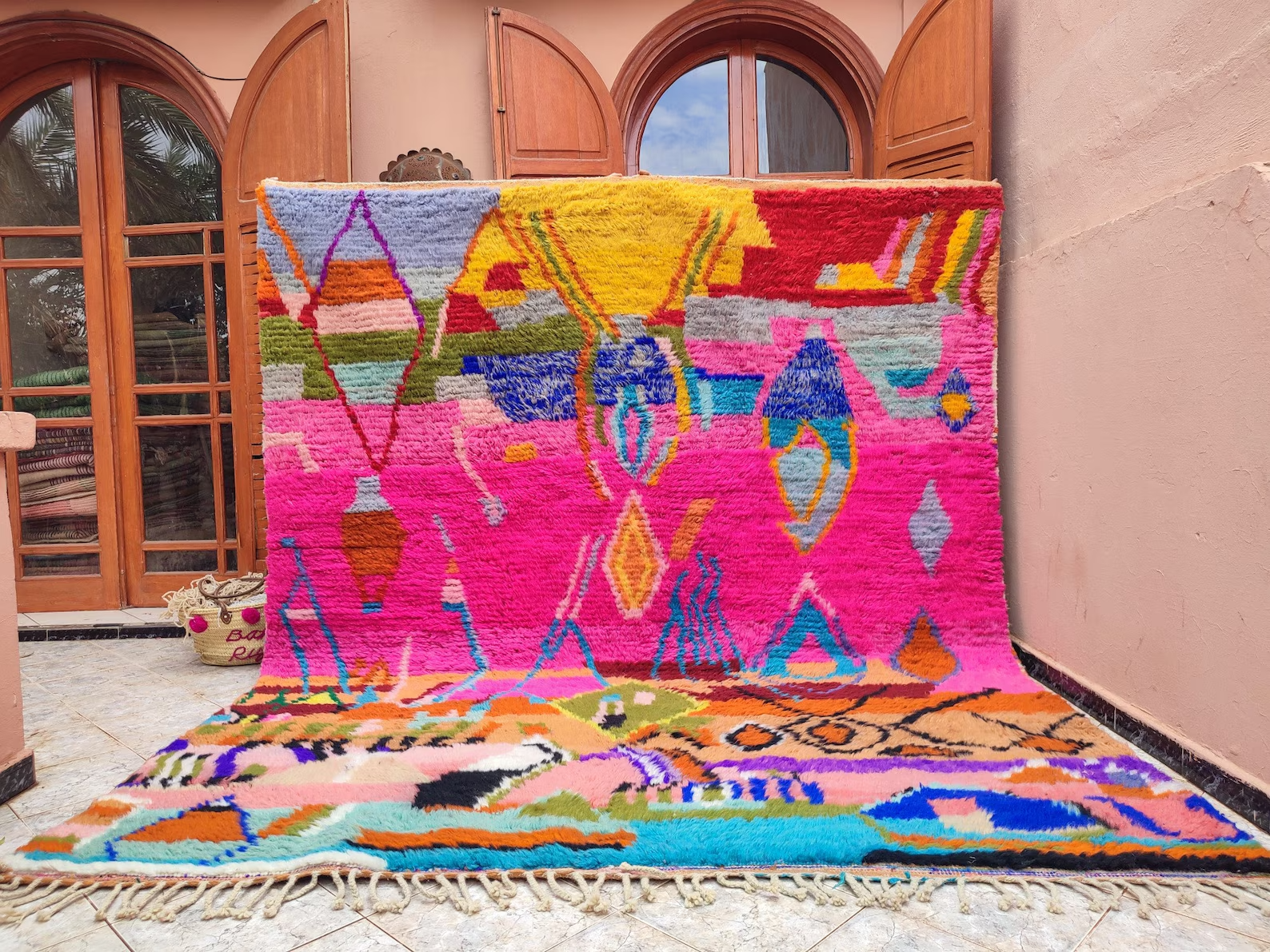 Handmade Moroccan Berber Wool Rug Color Multicolor Design Luxury Area Carpet Rug