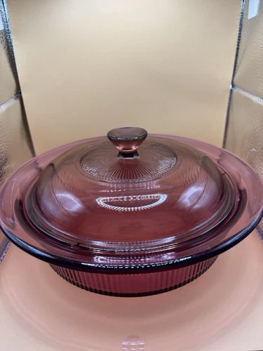 Vintage Pyrex VISION Corning Ware 24oz Cranberry V-30-B Casserole Dish W/Lid USA