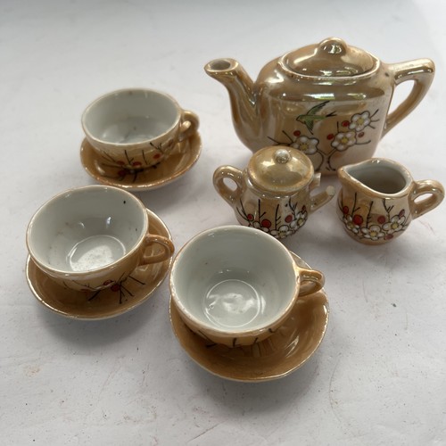 Vintage Japan Porzellan Glanzgeschirr Kind Teeservice für 3 mit Teekanne Sahne Zucker - Bild 2 von 10