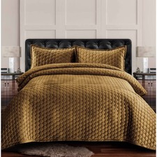 3pc Queen Lugano Honeycomb Velvet Oversized Solid Quilt Set Camel - Tribeca