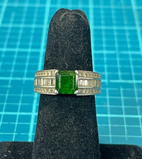 925 Sterling Silver Ring w/ Green Square Stone Size 7
