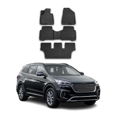 OMAC Floor Mats Liner for Hyundai Santa Fe 2013-2018 Black TPE All-Weather 5 Pcs