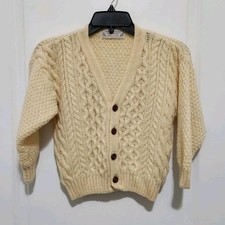Vtg Highland Home Boys 5/6 100 Wool Grandpa Cardigan Cable Knit Scotland Thick