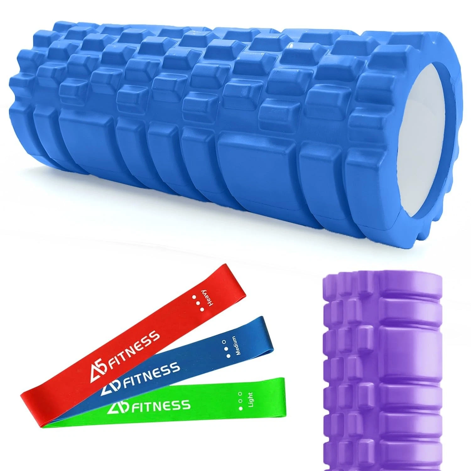 Foam Roller Blue with 3 Resistance Level Bands - Lightweight