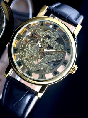 FORSINING - HERREN - HANDAUFZUG - UHR - DRACHEN - DESIGN - LEDER - GOLD - 40MM