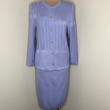 Vintage Mita Skirt Set Sweater Cardigan 4P Purple Knit Matching 2 Piece 80s Midi