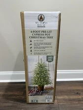My Texas House 4FT Pre-Lit Cypress Pot Artificial Christmas Tree 4 Foot NEW