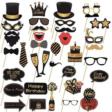 CPTBAG 35PCS Gold Black Photo Booth Props Birthday Party Gold,black