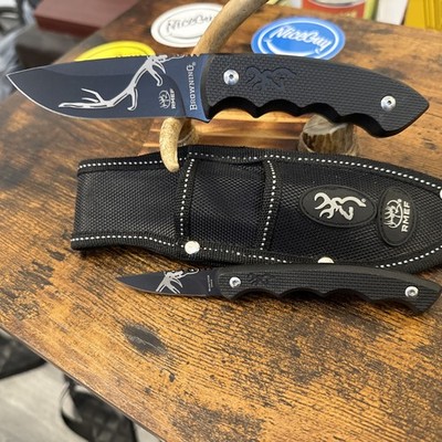 Browning RMEF 2 Piece Knife Set With Sheath MODEL 0302R NOS | eBay