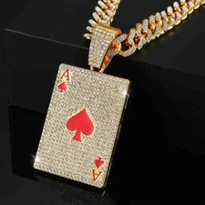 Poker Ace Of Hearts Pendant & 20" Iced Cubic Zirconia Chain Hip Hop Necklace