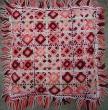 1970's Vintage Handmade Crochet Cottagecore 12 Double Sided Throw Pillow-Pink