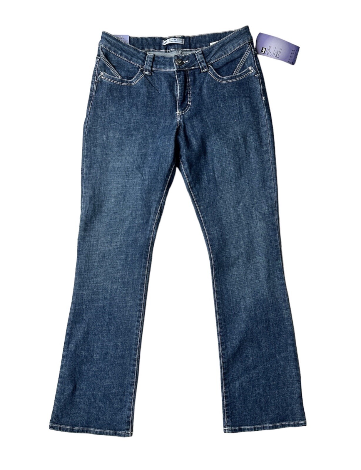 NWT Lee Barely Bootcut Embellished Stretch Mid Rise Blue Jeans Women's Size 12