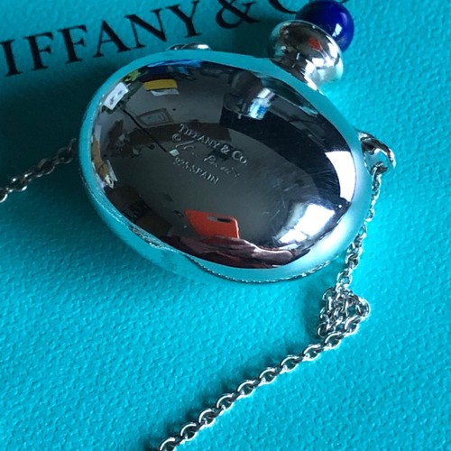Tiffany &Co sterling silver Elsa Peretti round bottle pendant lapis lazuli chain - Picture 4 of 12