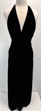 Vtg Black Velvet Halter Gown Unbranded Whimsigoth Front Center Slit 90s Y2K