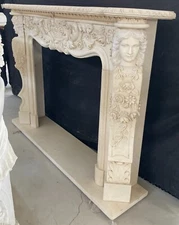 Hand Carved French style Egyptian Cream marble Fireplace Mantel