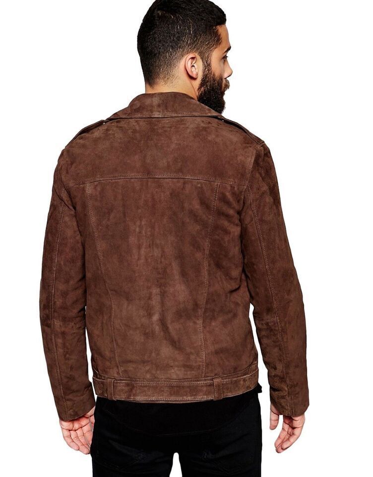 Lambskin Brown Handmade Motorcycle Men Leather Genuine Suede