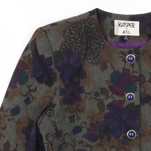 Kasper Womens Purple Floral Jacket Size 12 Button - Picture 5 of 12