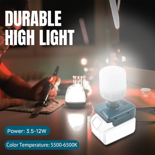 Dimmbar LED Arbeitsleuchte Licht E27 Glühbirnen Lampe Für Makita 18V Li-ion Akku - Bild 3 von 7
