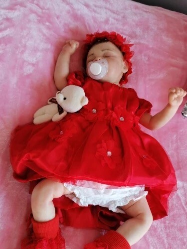 Mary Baby Girl Dress & Headband Set Newborn Outfit Christmas Party Reborn Gift - Picture 2 of 10