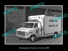 OLD POSTCARD SIZE PHOTO OF WYOMING STATE POLICE CRIME SCENE VAN c1980