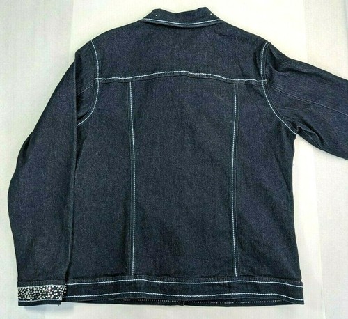 DG2 Womens Denim Jacket Med, Blue Crystal Studs Embellished NWOT Diane Gilman - Picture 3 of 5