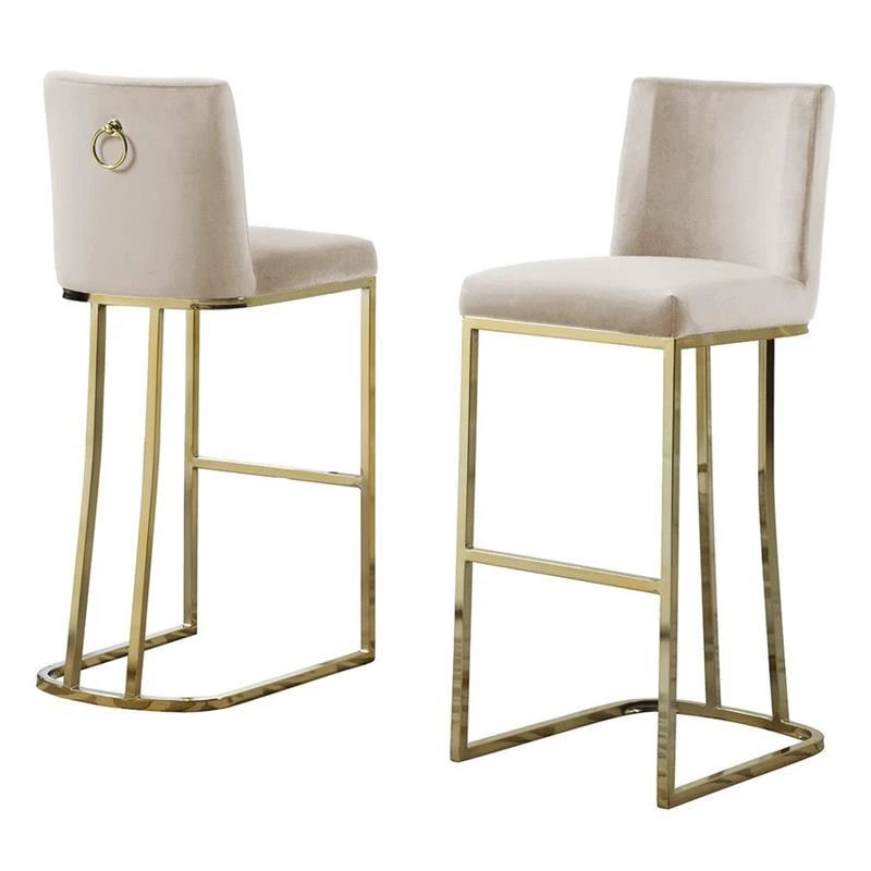 Maklaine Double Minimalistic Beige Cream Velvet Bar Stools w Gold
