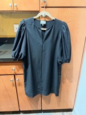 GANNI Puff Sleeve 3/4 Zip Black Crepe Mini Dress - Sz S / 4 / 36