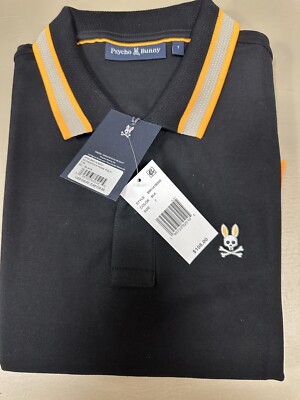 NWT-2024-PSYCHO BUNNY  MEN'S NEW 100% PIMA COTTON POLO black SIZE 7 XLG-Black￼