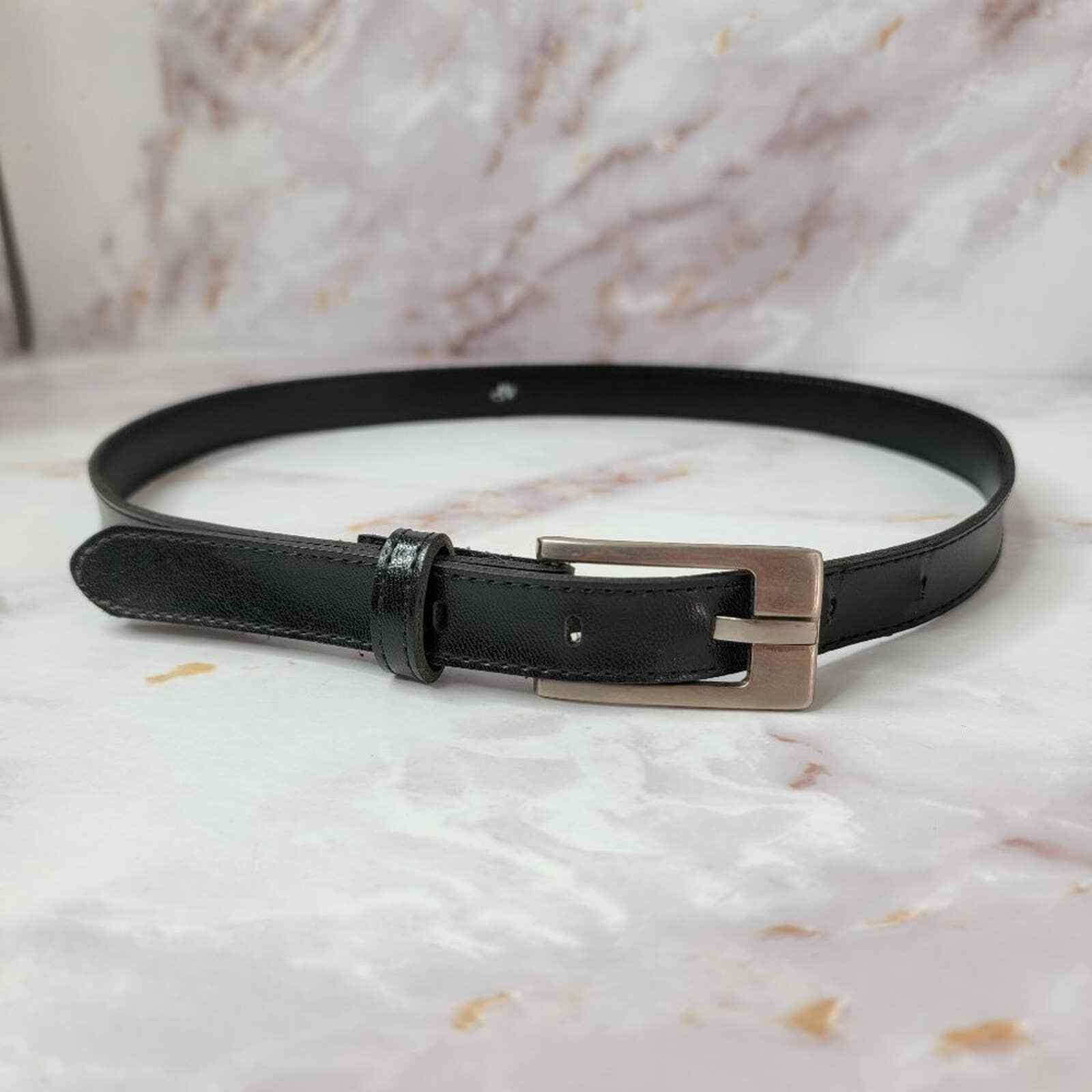 Black and silver small petite size basic faux lea… - image 2