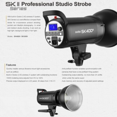 Kit Flash Studio Godox SK400II 400W + Transmetteur Xpro-S Pour Sony – Neuf