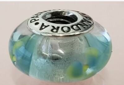 Authentic Ret. Pandora #790607, SS925, Teal-Green Flowers, Murano Glass NWOT