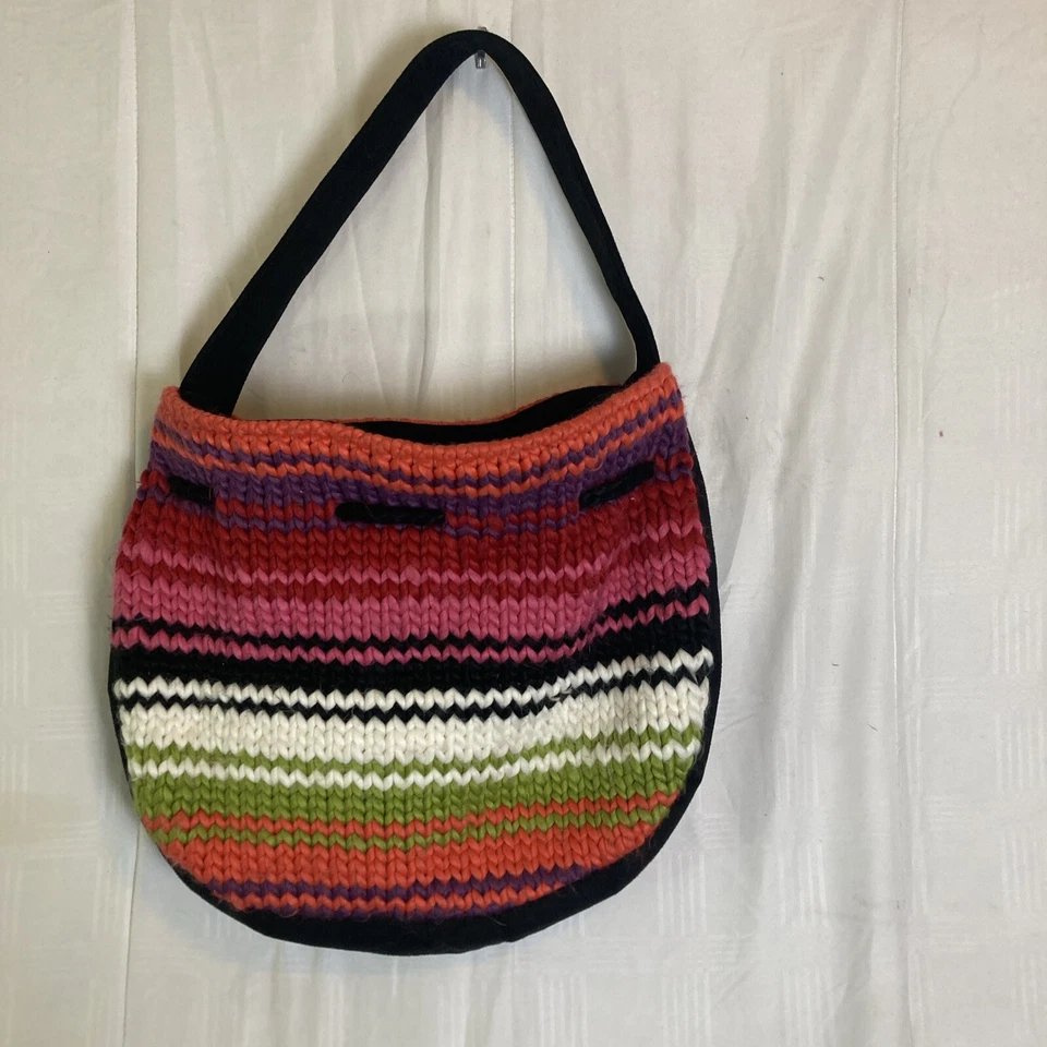Roxy Women’s Multi-Color  Knit Sweater Hobo Shoulder Bag Tote Drawstring Hippy - Image 4 of 4