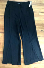 New 119 TAHARI Arthur Levine 10 Black Wide Leg PANTS TROUSERS with front slits