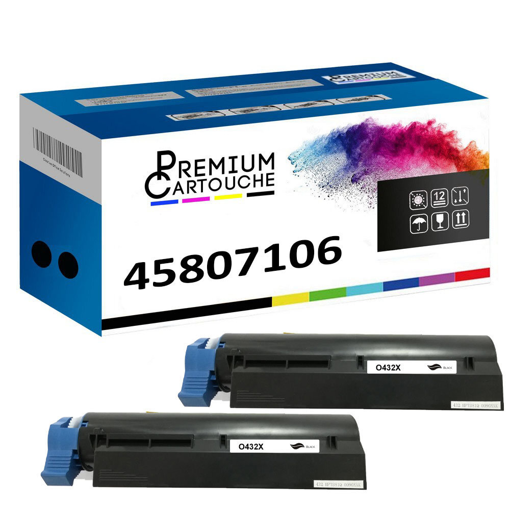 Toner 45807106 noir compatible OKI pack de 3 cartouches premium