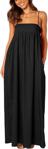 Woman Summer Spaghetti Straps Loose Maxi Long Holiday Beach Dress with Pockets - Picture 16 of 43