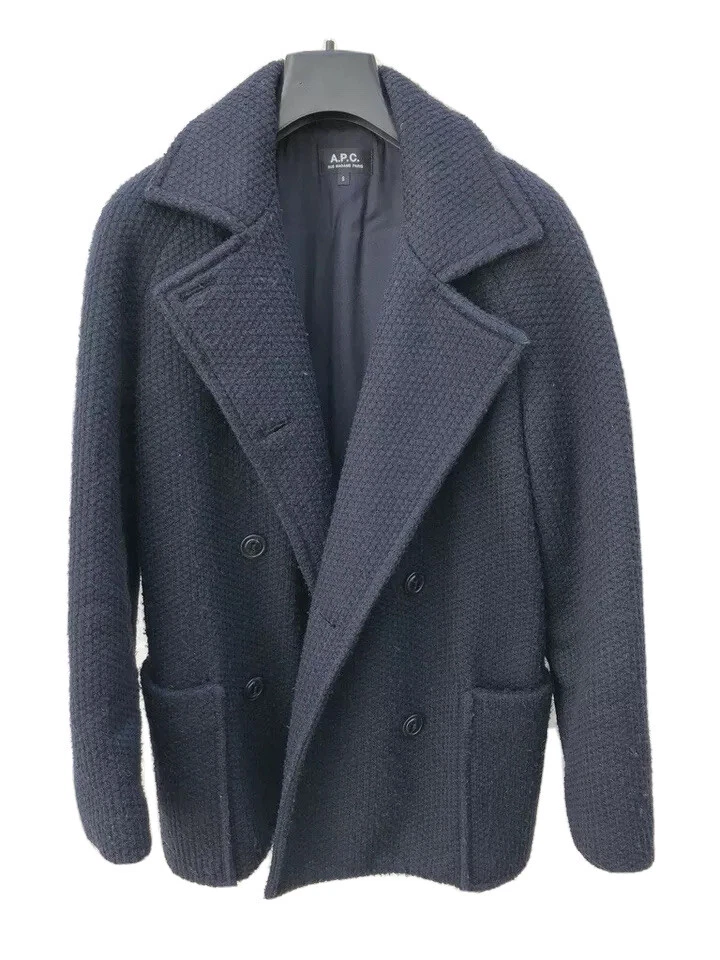 A.P.C Navy Wool Peacoat Double Breasted Jacket Size S Small APC