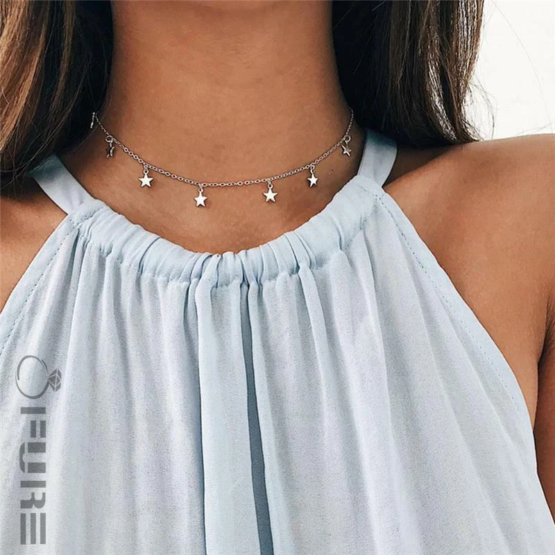 Women Fashion Necklaces Choker Bohemia Gold Silver Color Star Boho Necklace
