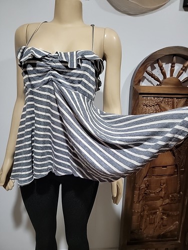 FREE PEOPLE Size L Voile Swing Strappy Size L Striped Tunic Top Linen Blend #2