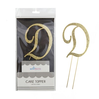 Mega Crafts - Sparkling Rhinestone Letter D Cake Topper - Gold, 1PC