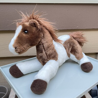 AURORA Tan and White Pony Plush Stuffed Horse Wild Mane Wild Tail EUC