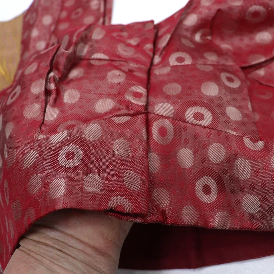 Blusa corta Indian Choli M 8 10 Borgoña Seda Borde Dorado Boho Festival Fiesta Foto 4 de 4