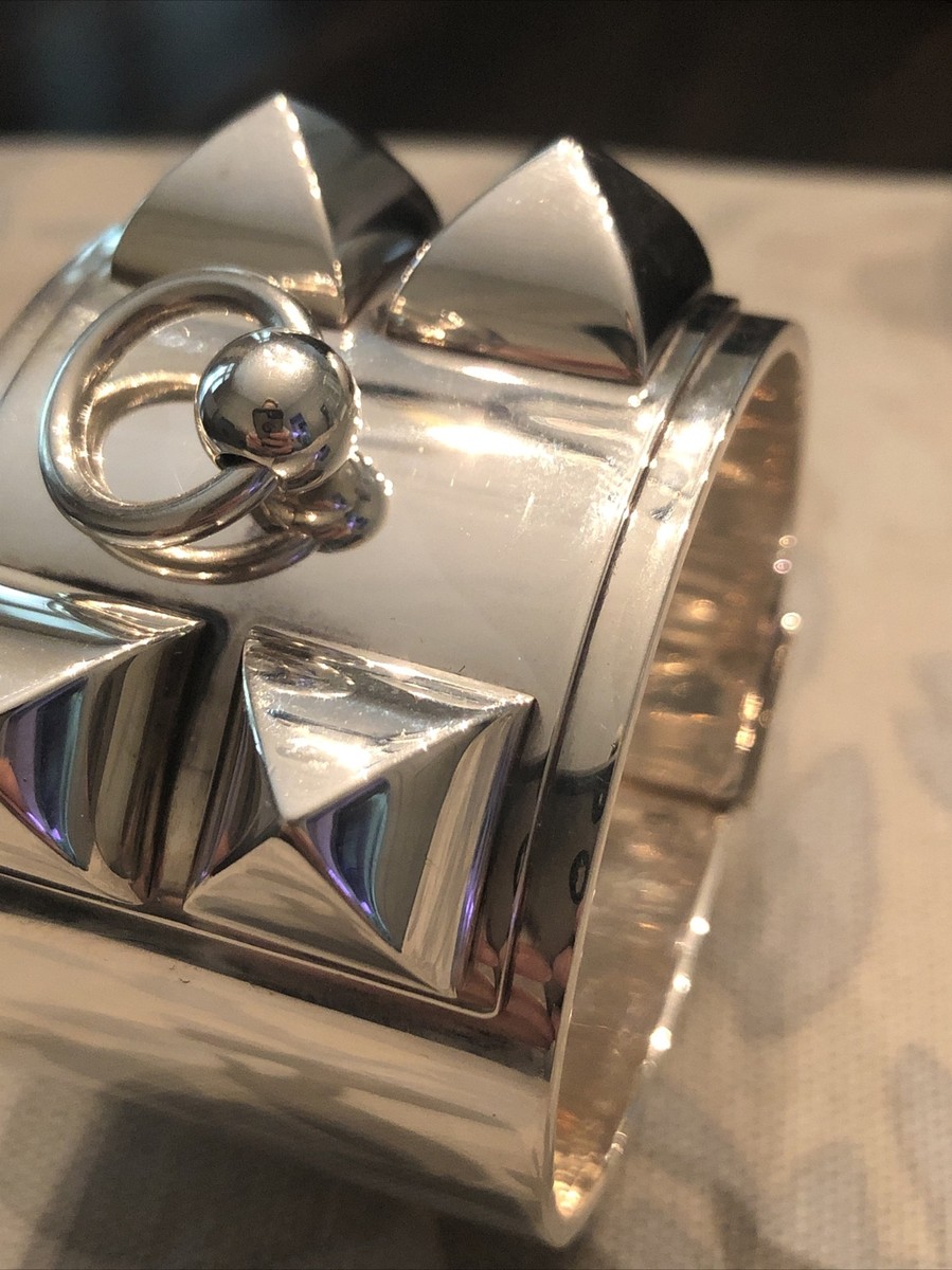 Hermes Collier de Chien Bracelet Sterling Silver Size Small