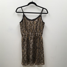 Andree Womens Sundress Brown Mini Snake Print Scoop Neck Spaghetti Strap M