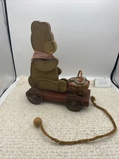 Vintage Handcrafted "Ladie Fingers" By Ladie & Friends Inc Wooden Pull Bear