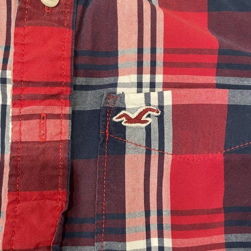 Oxford Hollister para hombre talla M rojo a cuadros estilo Oxford con botones manga larga - Imagen 2 de 7