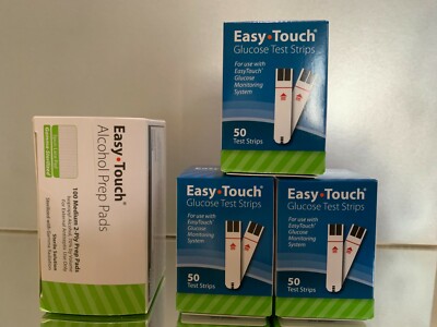 Easy Touch Blood Glucose Test Strips 150 CT. EXP 05/2027. FREE ALCOHOL PADS 100