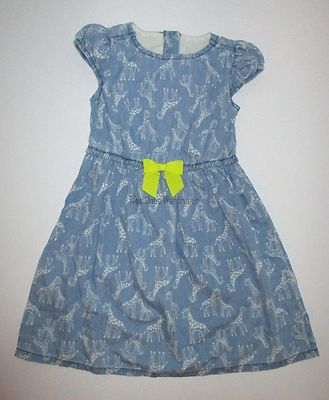 Gymboree Painting Pals Blue Chambray Giraffe Print Dress Girls 5T Twins NEW NWT