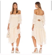 NWT Free People Spell & the Gypsy Clementine Maxi Dress Sz MED Boho Cream Gold