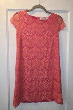 Annabella Sheath Dress Women's  Hot Pink Cap Sleeve Above Knee Lace Trim. Small